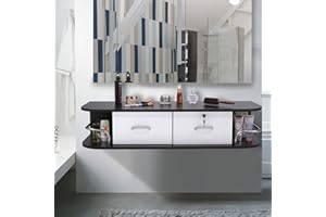 RESHABLE Wall Mount Salon Station with Locked Drawers, Styling Barber Station for Hair Stylist, Barbershop Bathroom Dresser Barber Studio, Black and White