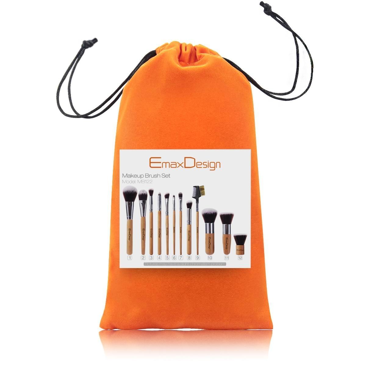 EmaxDesign 12 Pieces Makeup Brush Set Professional Bamboo Handle Premium Synthetic Kabuki Foundation Blending Blush Concealer Eye Face Liquid Powder Cream Cosmetics Brushes Kit With Bag: Beauty