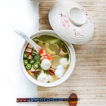 ZHA JIAN Cerámica gran sopa de fideos Pasta Bowl con tapa Retro ...