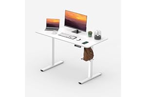 FitStand Adjustable Stand Up Desk Standing Desk, 47x24 Inches Home Office Desk with Memory Preset & Charging USB Port & Sedentary Reminder, Computer Workstation with Headphone Hook