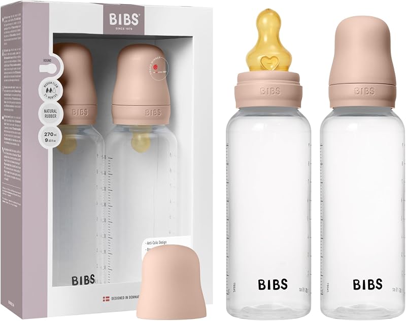 BIBS Plastic Baby Bottle 270 ml 2-Pack Natural Rubber Latex Teat Blush