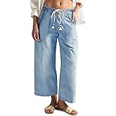 Cicy Bell Women's Wide Leg Jeans Casual Drawstring High Wasit Boyfriend Loose Baggy Capri Denim Pants with Pockets