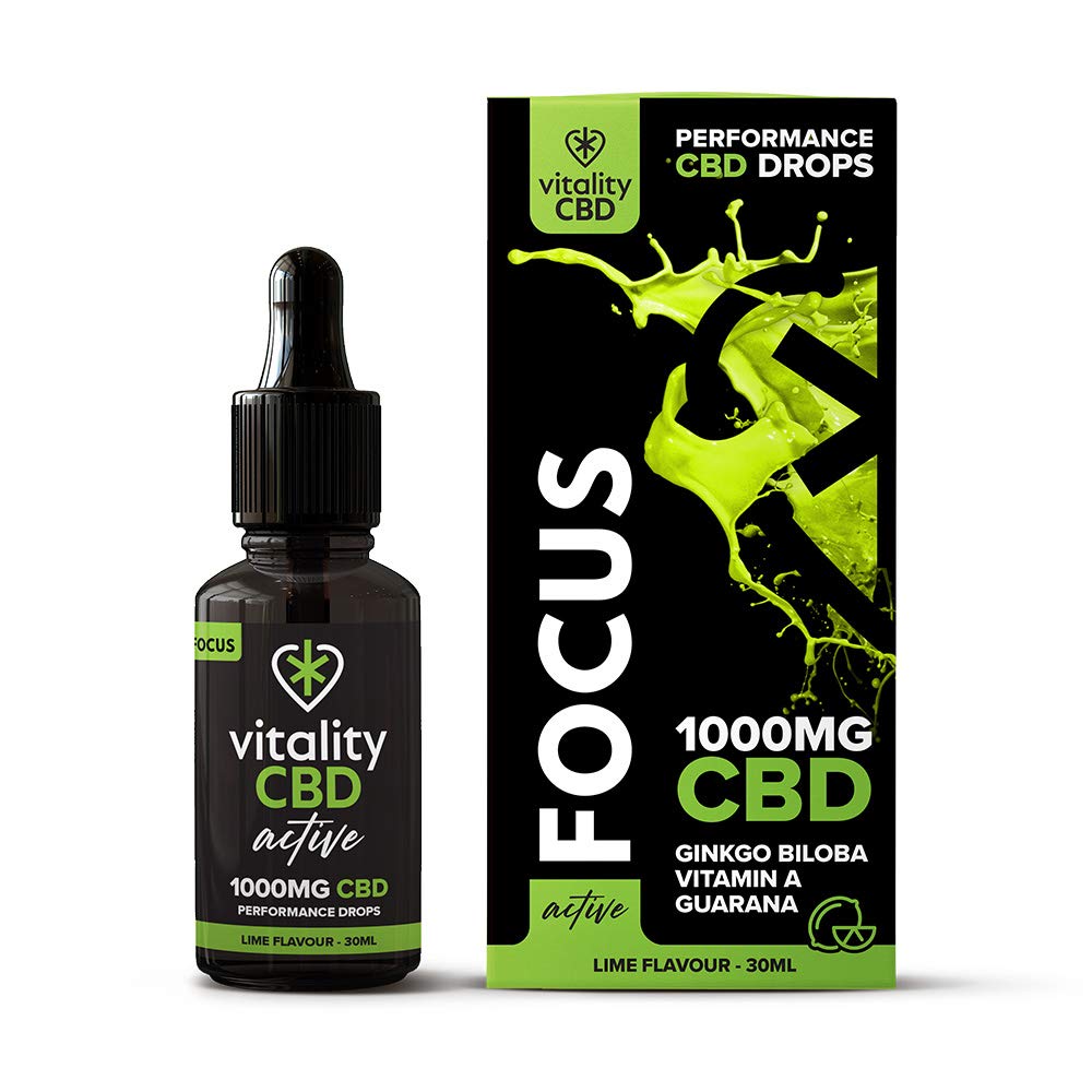 Vitality CBD Active Focus Drops with Ginkgo Biloba, Vitamin A, Guarana, 1000mg of CBD, 30ml, Lime Flavour, NO THC — image 1