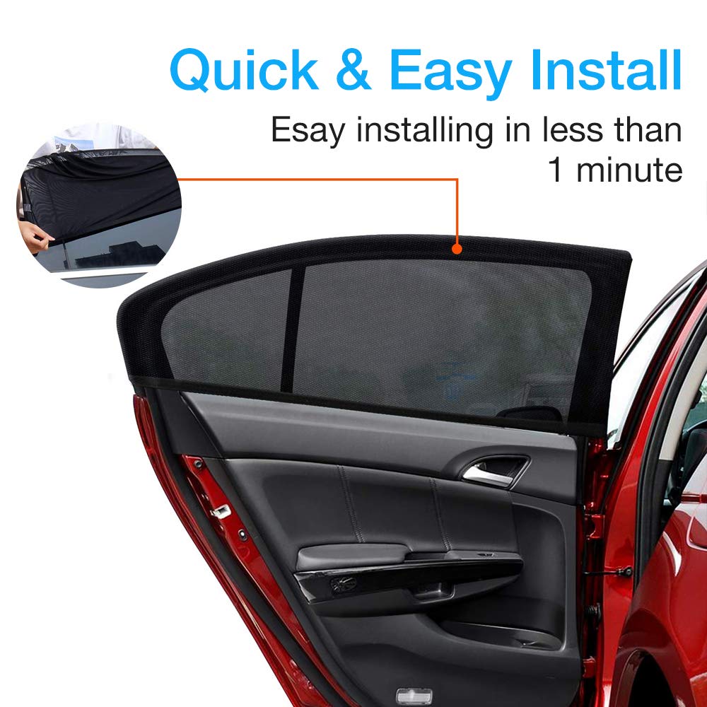 QUEES Car Window Shades Car Sun Shades for Baby Kids Sun UV Protection 2 Pack and Universal Fit