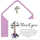 FYSUIMU 50Pcs Funeral Thank You Cards Boxed Purple Floral Cross Sympathy Thank You Cards with Sticker Envelope Bereavement Card for Memorial Service Loved Ones Celebration of Life