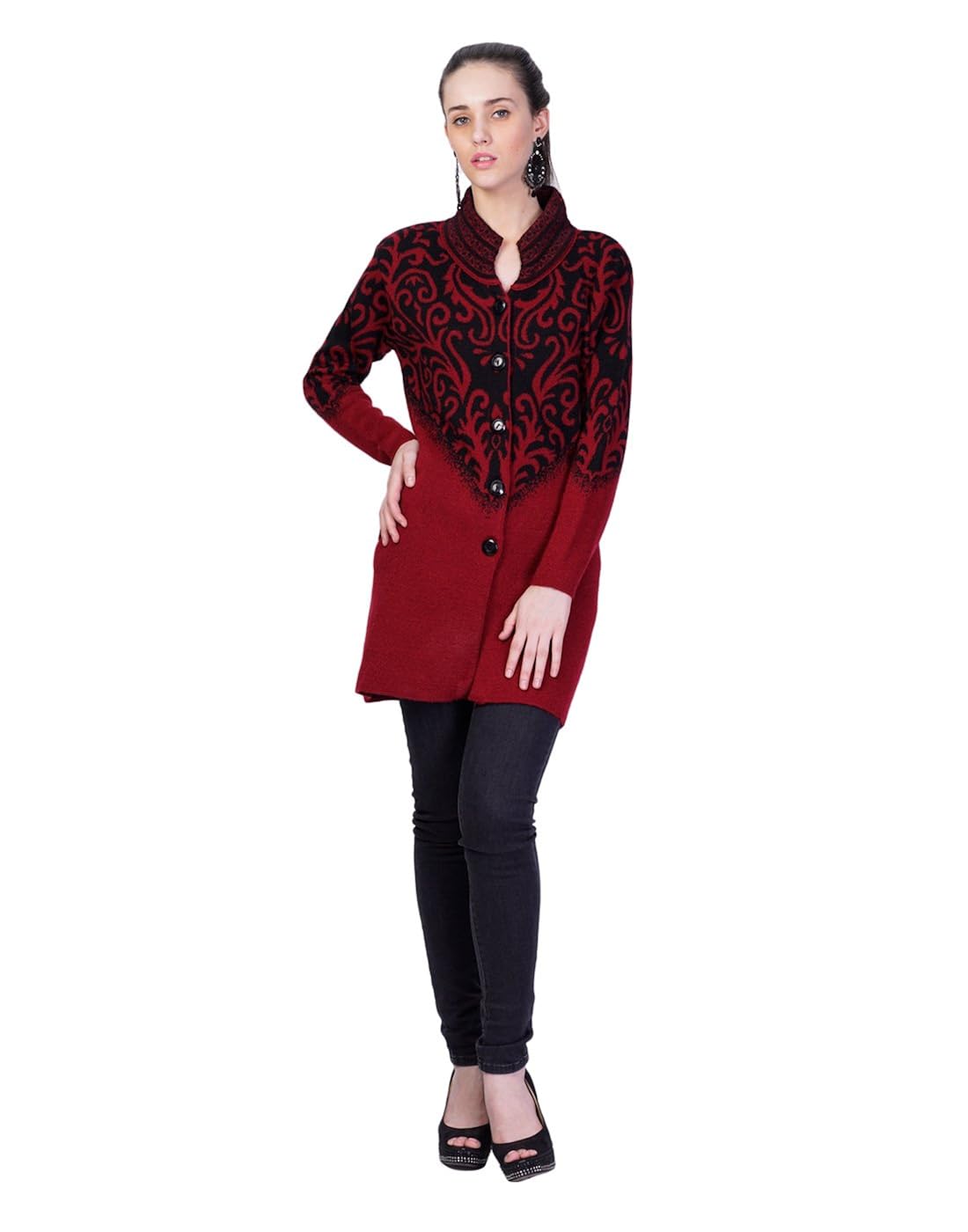 montrex maroon designer long coat for women
