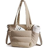 BAGSMART Lunch Bag Women Small Insulated Tote with Lunch Compartment Quilted Lightweight Puffy Tote Bag for Work, Travel, Outdoor, Camel