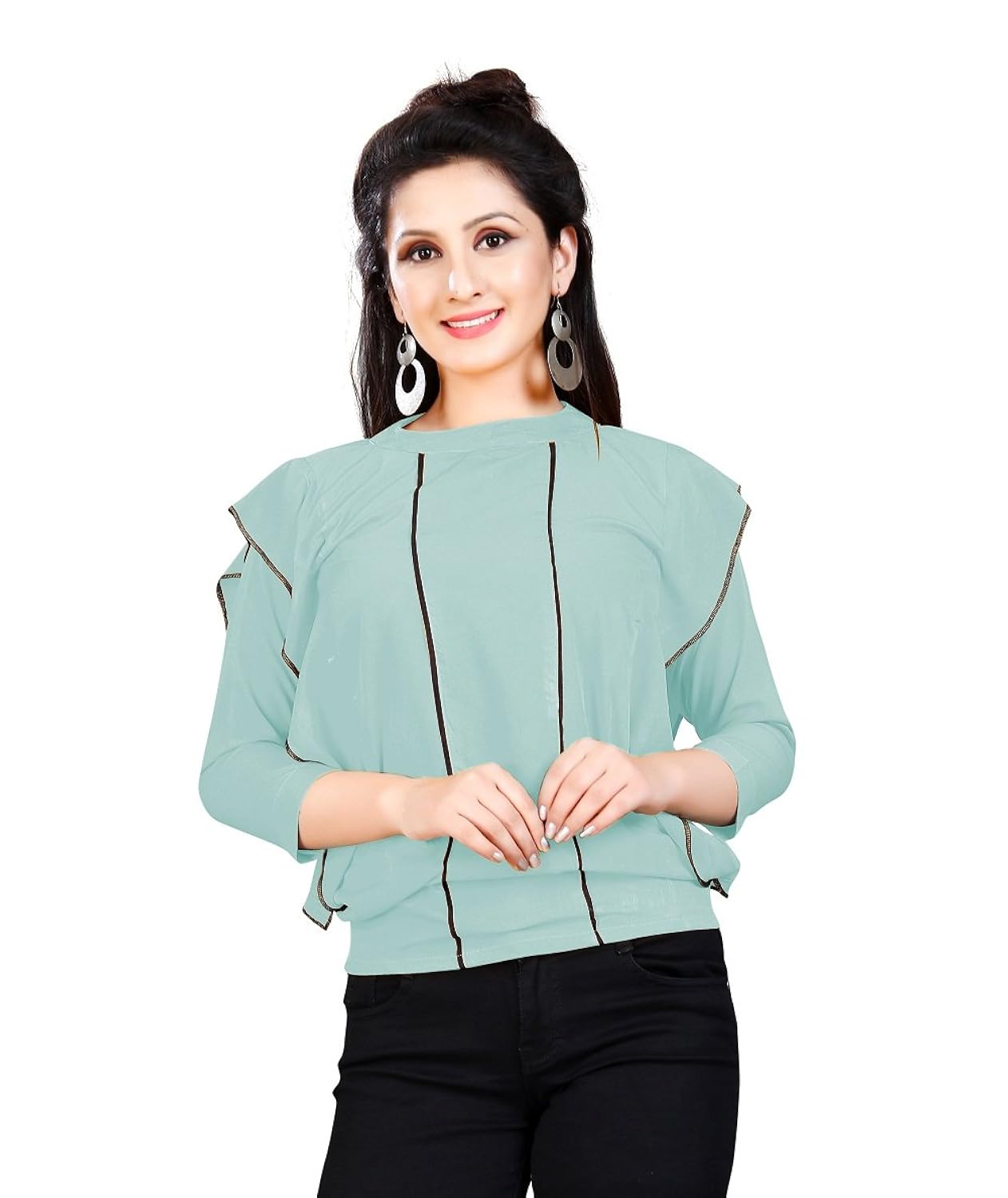 leriya fashion women's diamond crepe plain western wear top