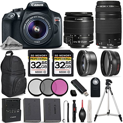 Canon EOS REBEL T6 DSLR Camera + Canon EF-S 18-55mm IS II Lens + Canon EF 75-300mm III Lens + 0.43X Wide Angle + 2.2x Telephoto HD Lens - All Original Accessories Included - International Version