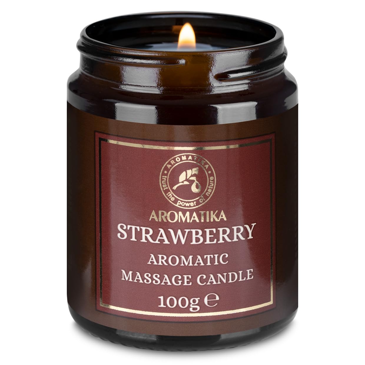 Scented Massage Candle Strawberry 100g - Soy Wax With Coconut and Almond Oils - Vanilla Oleoresin - Skin Care - Beauty - Aromatherapy - Glass Gift