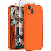 FireNova Designed for iPhone 14 Case, Silicone Upgraded [Camera Protection] Phone Case with [2 Screen Protectors], Soft Anti-Scratch Microfiber Lining Inside, 6.1 inch, Neon Orange