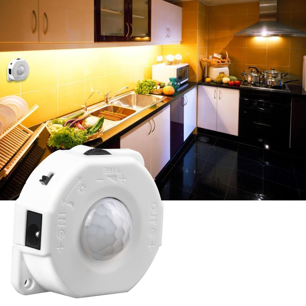 LUXJET DC 5V-24V 8A PIR Motion Activated Sensor Switch,Day/Night Light Sensor with DC Cable for LED Strip Light,RGB Rope Lights,Closet Lights Stair Lights Accessories