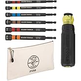 Klein Tools 80182 Ratcheting Impact-Rated Hollow Power Nut Driver Set with Handle, Magnetic, 6 SAE Hex Sizes Plus Zipper Canv