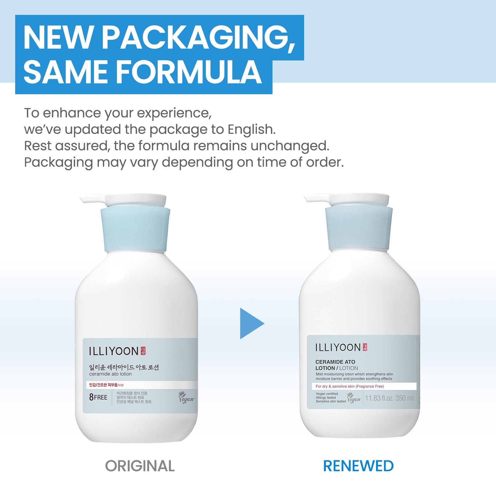 Illiyoon Ceramide Ato Lotion | Lightweight Moisturizer for Dry & Sensitive Skin, Barrier Repair for Face & Body, Mild for Babies, Vegan Certified, Korean Skin Care, 11.83 fl.oz.