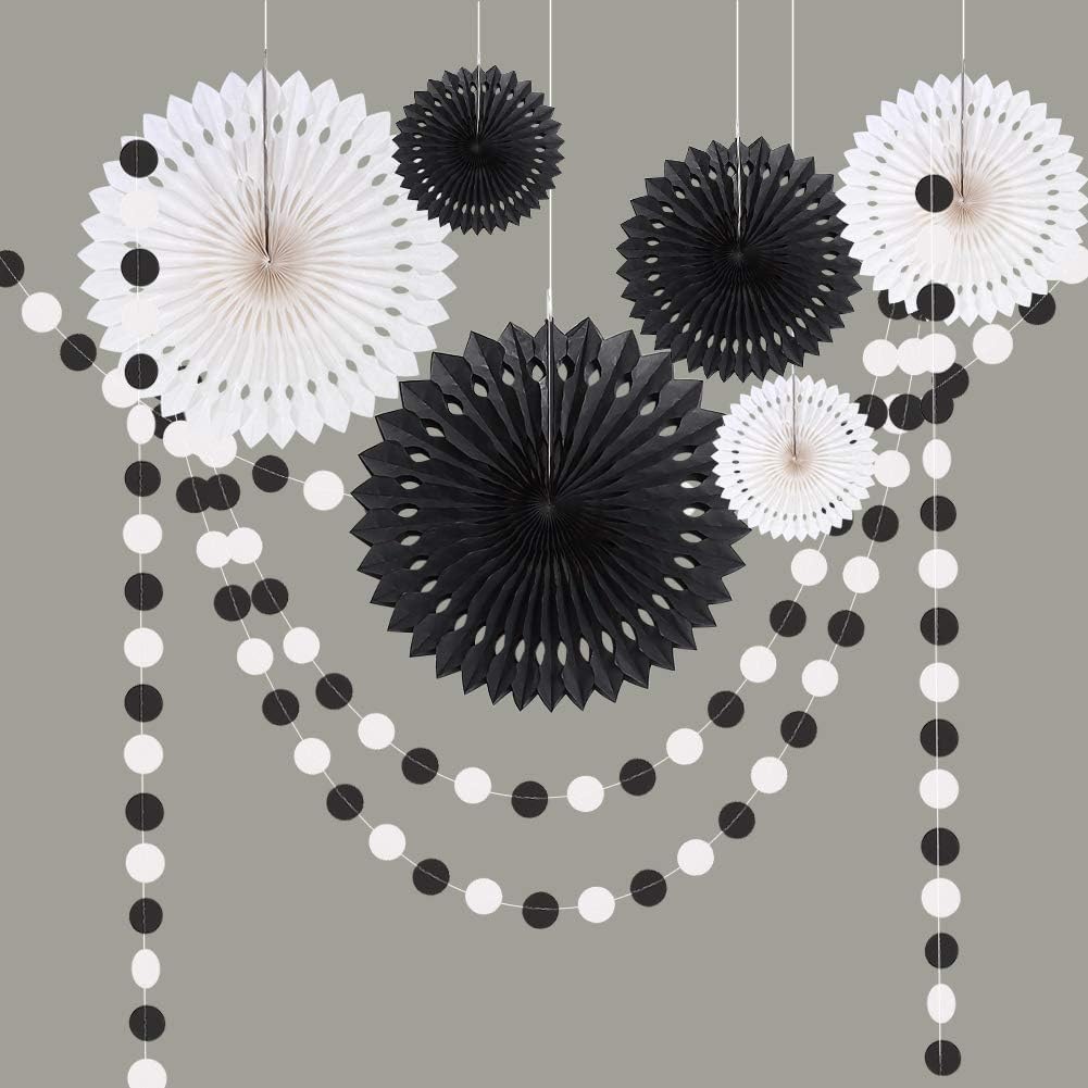 Cheerland Black and White Decoration Kit for Halloween Party Circle Dots Garland Hanging Décor/Streamer/Banner Backdrop Party Supplies for Kids Room Showcase Halloween Decor