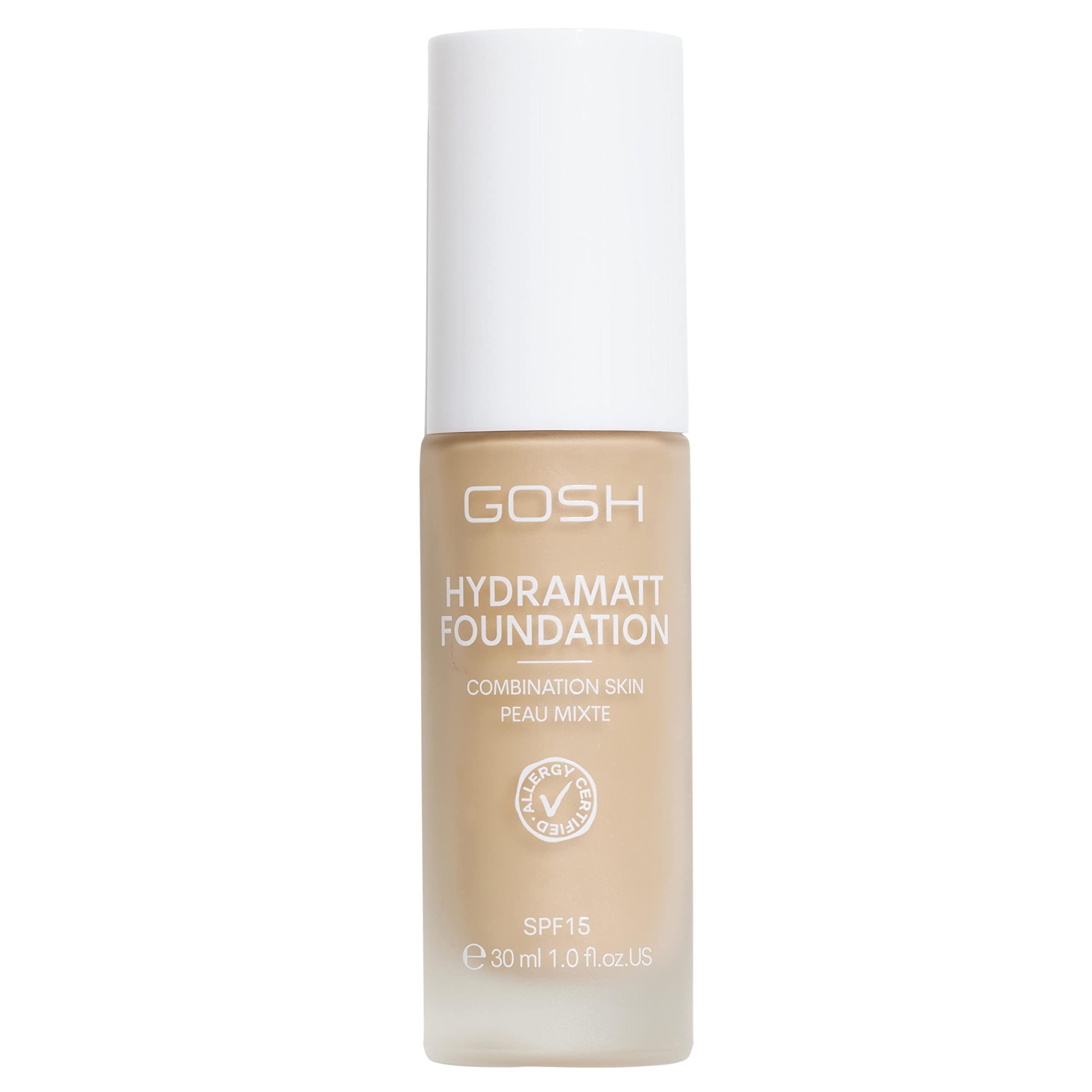 GOSH Foundation with SPF 15 for Light & Dark Skin, Vegan, Matte Makeup for Dry, Sensitive & Oily Skin, Smudge- and Sweat-Proof, Oil-Free, Adjustable Coverage, No Mask Effect, 004Y