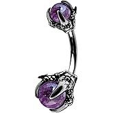 OUFER Claw Belly Button Rings 14G Surgical Steel Navel Piercing Jewelry Dragon Claws Holding Natural Stone Navel Belly Ring