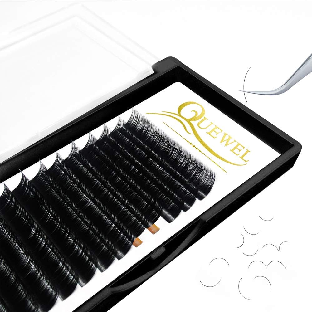 Eyelash Extension 0.10 C Curl Classic Lash Extensions 14mm QUEWEL Classic Individual Lash Extensions Soft Black Matte Single Lashes Extension Professional Salon Use (0.10 C 14mm)