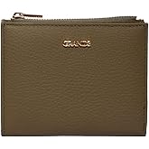 grande 2805 Genuine Leather Small Bifold Wallet For Women Minimalist Wallet Ladies Zippered Mini Purse Small Card Holder (Green)