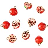 SUPERFINDINGS 10Pcs Red Pomegranate Charms 3D Pomegranate Charms Brass Enamel Fruit Charm with Gold Plated Mini Food Charm for Earring Bracelet Necklace DIY Jewelry Making, Width:10mm