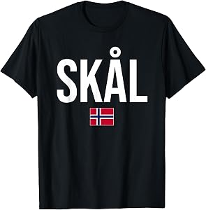 Norwegian Phrases and Sayings Gift Store Cheers in Norwegian Norway T-Shirt - Unisex-Adults, Black, Small, Short Sleeve, Modern, Lightweight, Cotton, Polyester