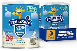 PediaSure Grow & Gain with Immune Support Shake Mix Powder, 23 Vitamins & Minerals, 6g Protein, Non-GMO, Gluten-Free, Vanilla, 14.1 oz Can, Pack of 3-24 servings