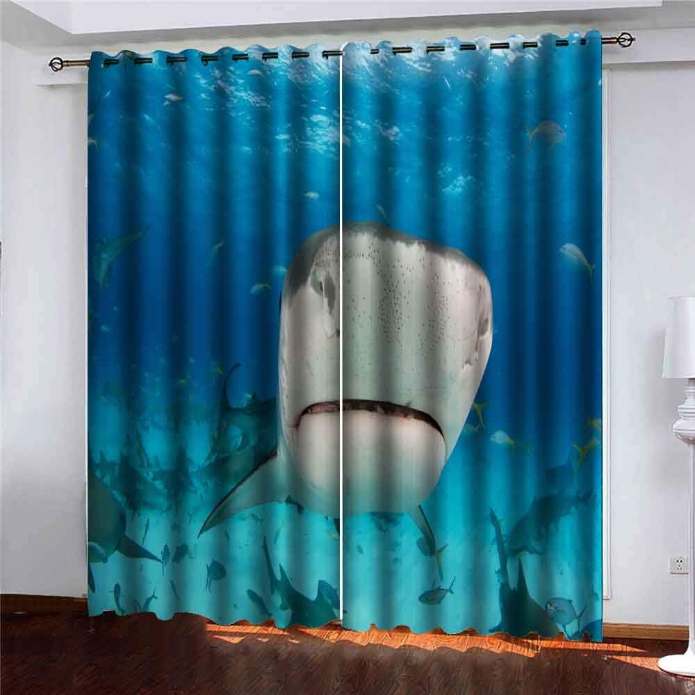 Capsceoll 52X84 Inch 2 Panels Tiger Sharks Beach Bahamas Blackout Window Curtain Panels Kids Men for Bedroom Kitchen Living Room