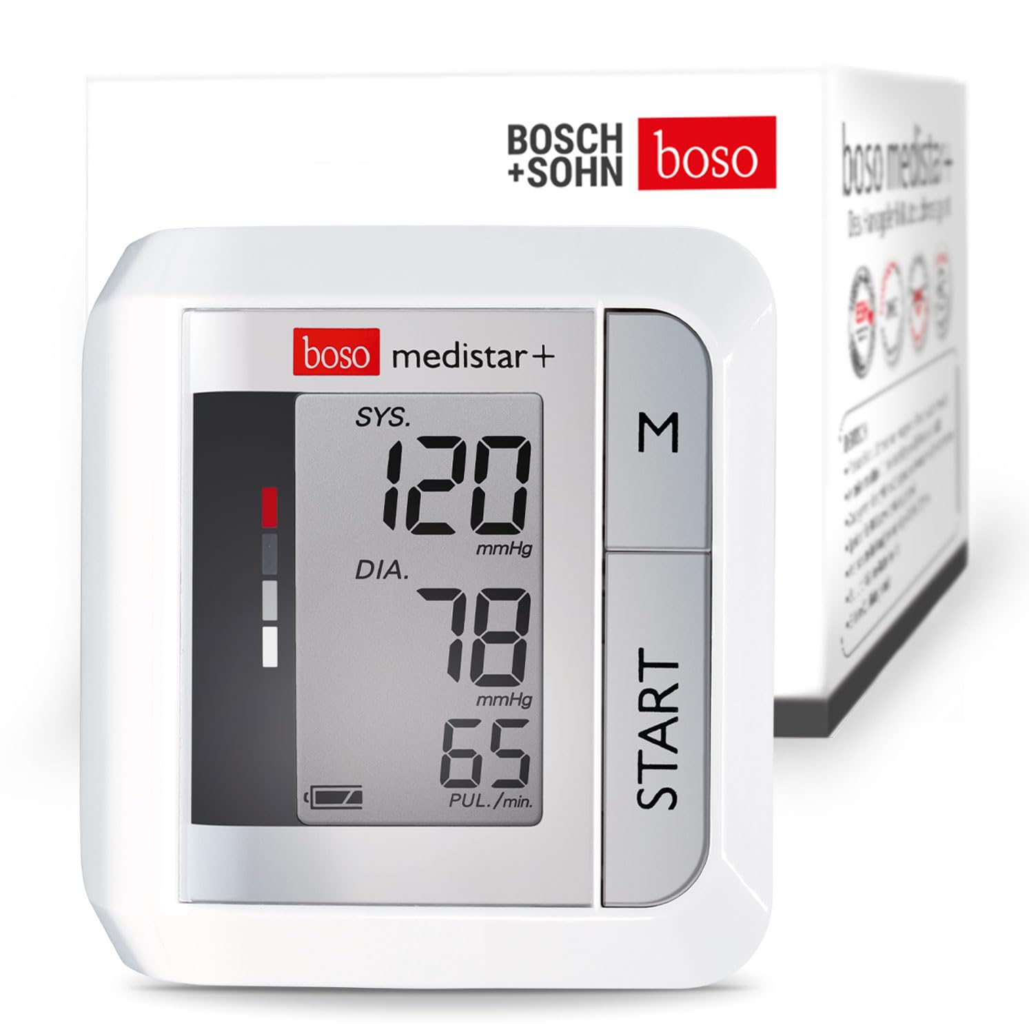 Boso Medistar+ Blood Pressure Monitor Cuff with Memory for 90 Measurements, Extra-Large Display and Arrhythmia Detection - Incl. Wrist Cuff, 13.5-21.5 cm