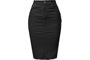 A2Y Women's Slim Fit Rayon Knee Length Unhem Back Slit Denim Jean Pencil Skirt