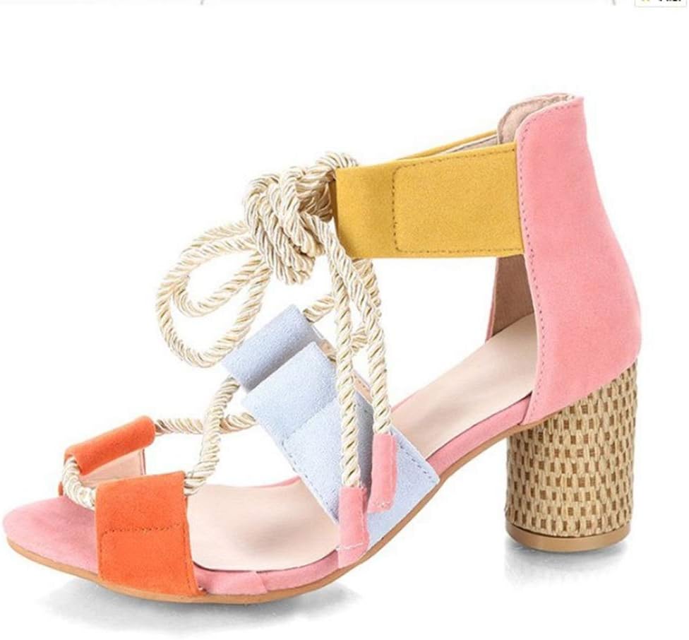 WYJJJJJ Women's walking shoes Women's Shoes Sandals Super High Heel Thick Heel Solid Color Cross Strap Breathable (Color : D, Size : UK 4)