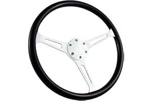 QYMOPAY 15" 6 Bolt Woodgrain Racing Steering Wheel Vintage Nostalgia Style with Horn Button Vintage Black Long Hole Steering Wheel