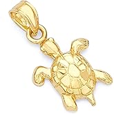 14k REAL Yellow Gold Turtle Charm Pendant