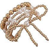 COLORFUL BLING Bow Gold Beaded Bracelets Layered Pearl Stretch Bracelets Set for Women Heart Simulated Pearl Stackable Elastic Bracelets Chunky Bowknot Adjustable Multilayer Bangles Wedding Jewelry