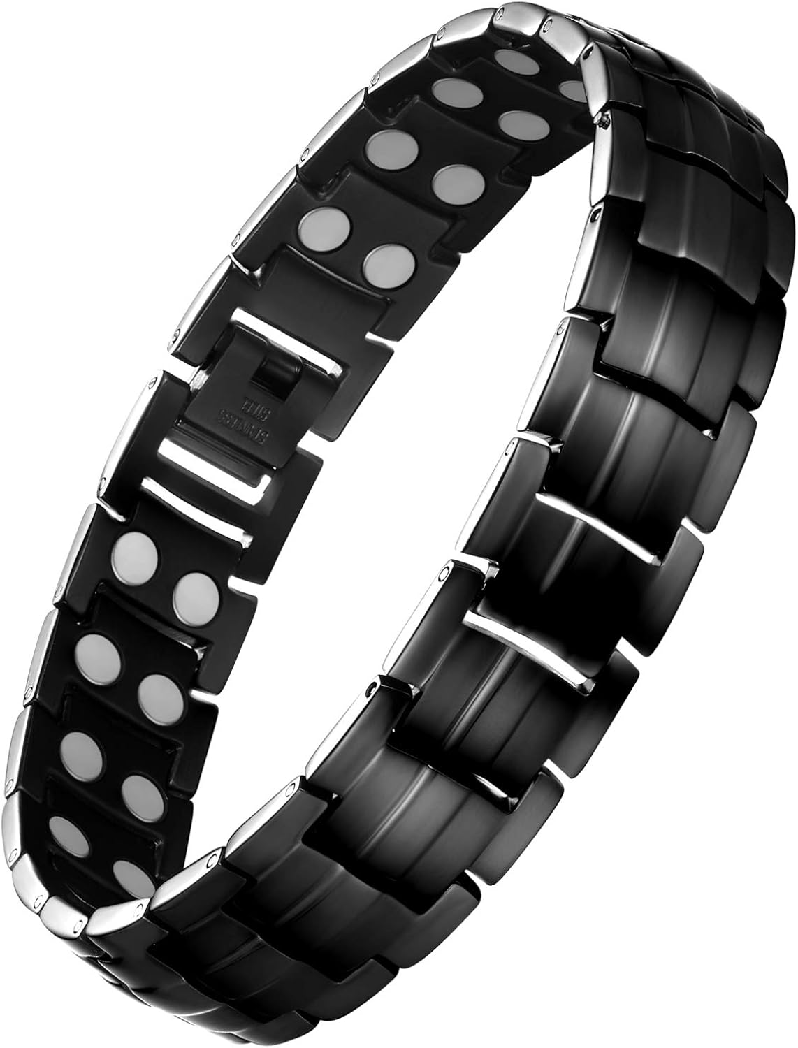 Wincone Magnetic Bracelet For Mens Elegant Gray Stainless Steel Ultra Strength Double Row 44 Pcs 3500 Gauss Magnetic Therapy Bracelets Pain Relief for Arthritis & Carpal Tunnel, with Removal Tool: Jewelry