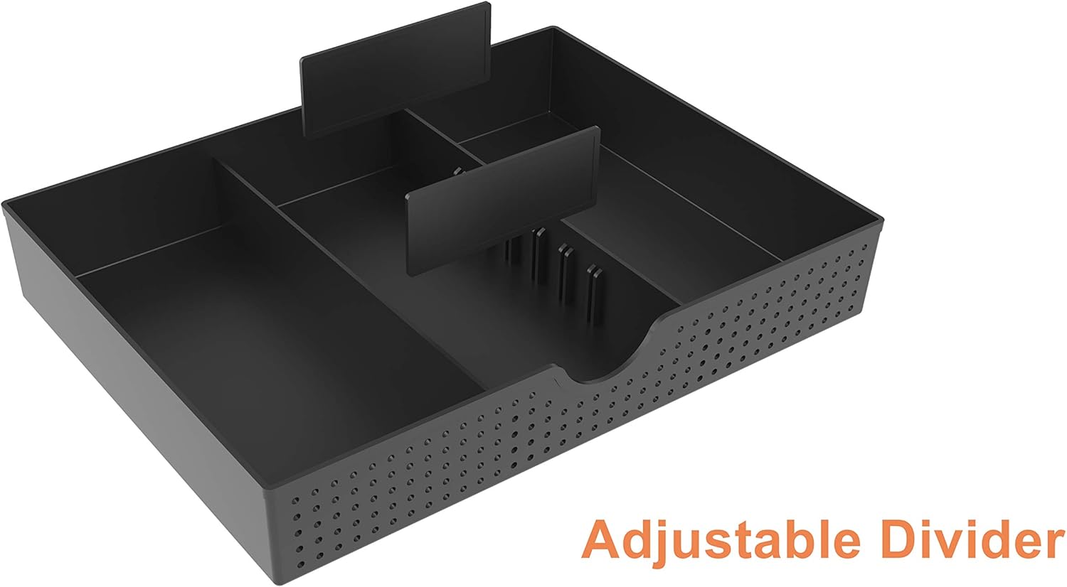 CAXXA 3 Slot Drawer Organizer with Two Adjustable Dividers - Junk Drawer Storage for Office Desk Supplies and Accessories, Black (1 Pack): Home Improvement
