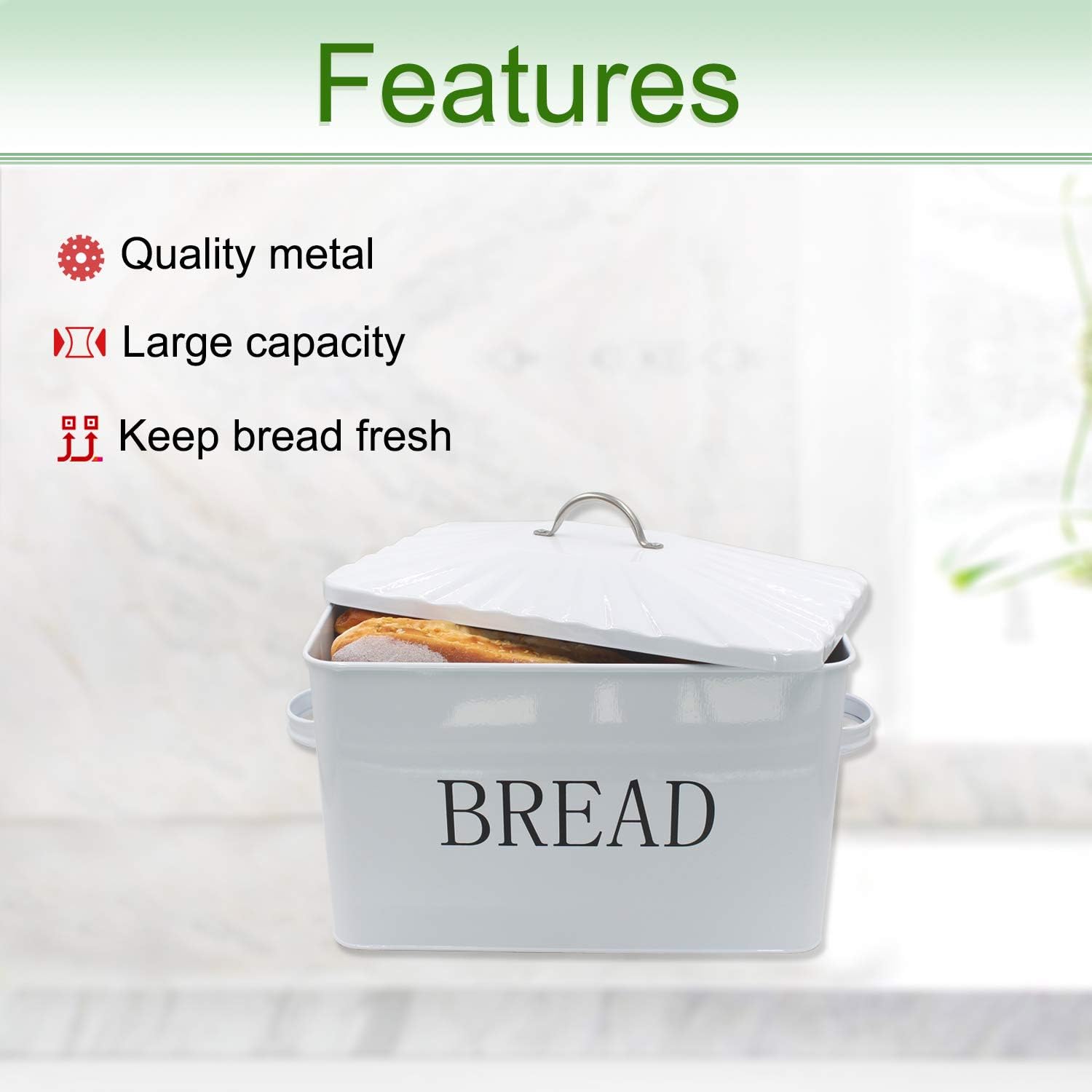 4W Large Bread Box, Metal Bread Storage Bread Holder for Kitchen Countertop, Large Capacity for Loaves, Muffins, Bagels, Sandwiches, Kitchen Decor and Farmhouse Decor: Kitchen & Dining
