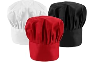 KJAHLAL Chef Hat Black White Red 3 Piece Set, Adjustable Elastic Cotton Chef Hat, Cooking Expert Adult Chef Hat, Male Chef Hat, Female Chef Hat, Food Factory Working Hat