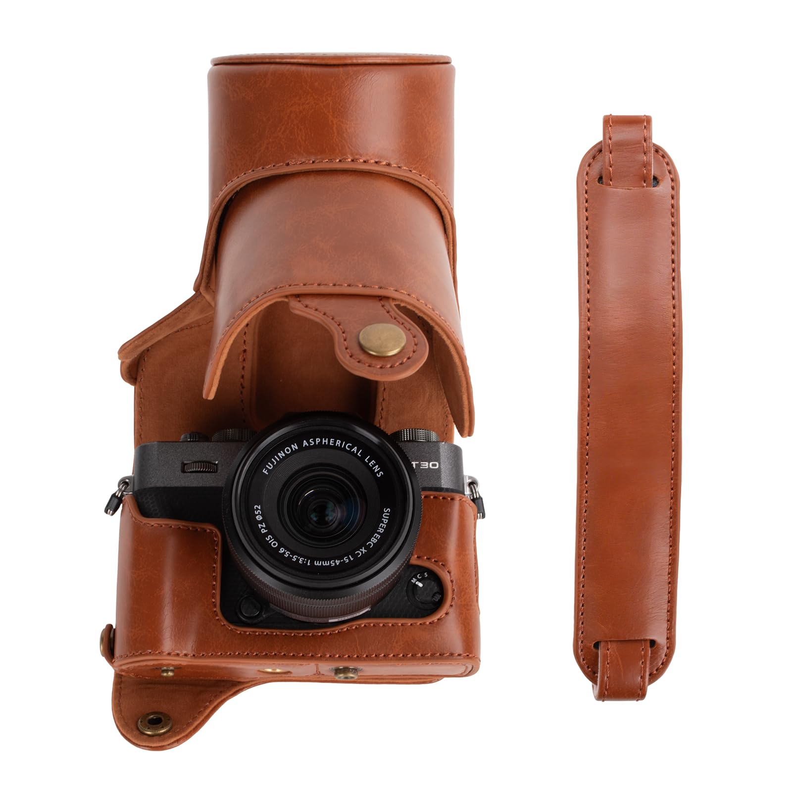 kinokoo Case for Fujifilm X-T30 III X-T30 II X-T30 X-T20 X-T10 Camera with 16-50mm -18-55mm Lens, PU Leather Fuji XT30 III/XT30 II/XT30/XT20/XT10 Protective Case with Shoulder Strap - Brown
