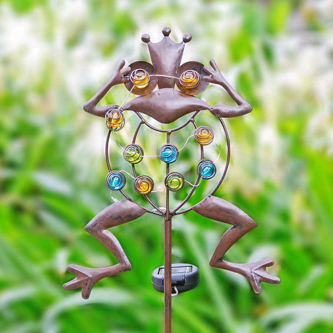 Go2garden Solar Garden Lights, Stake Light Metal Frog Outdoor Decoration, LED Waterproof Landscape Lights for Yard, Lawn Decor (Rustic)