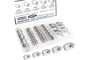 maierke 42PCS Hose Clamp Assortment Kit,1/4''–1-1/8'' 304 Stainless Steel Worm Gear Hose Clamps Kit for Radiator,Fuel Line,Automotive,Pipe, Tube,and Plumbing