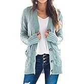 Goranbon Women's Cable Knit Cardigan Long Sleeve Open Front Button Down Knitwear Sweater Coat