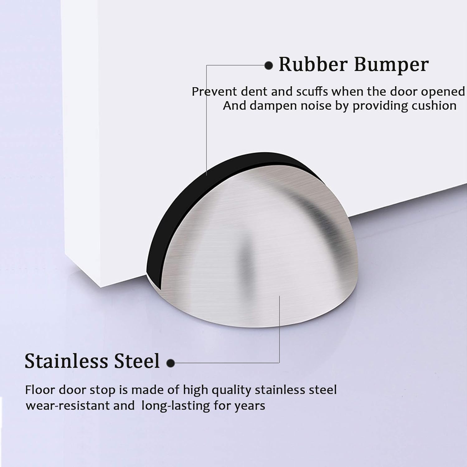 4PCS Door Stops, Stainless Steel Door Stopper Floor Mounted, Oval Adhesive Door Stop with Screws and Adhesive Pads - Image 3