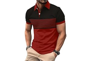 SOLY HUX Men's Golf Polo Shirts Short Sleeve Collar Tennis Shirt Color Block Striped Work T-Shirt