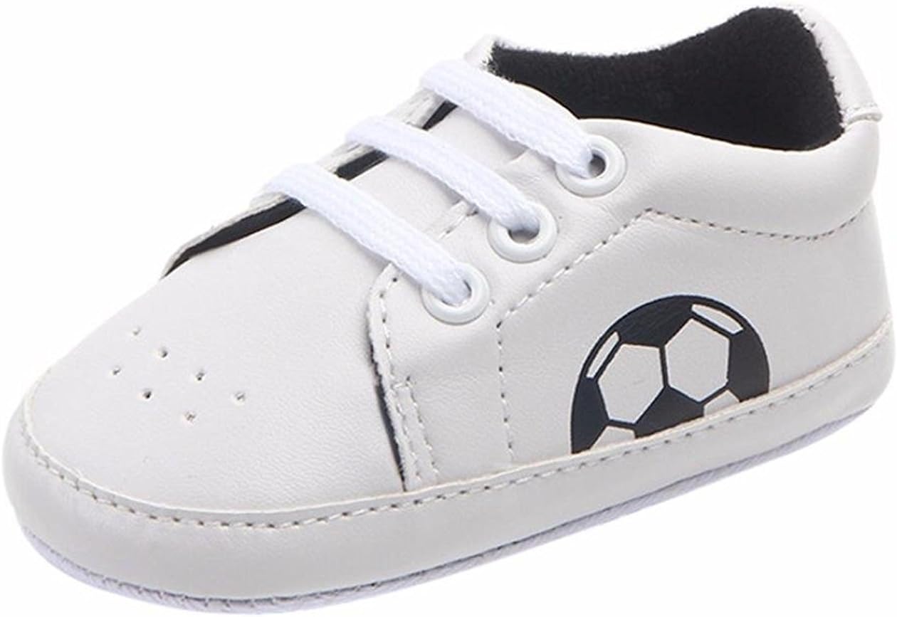 Webla Newborn Baby Boy Girl Sneaker Anti-Slip Football Pattern Soft Sole Shoes (3-6 Month, Black)