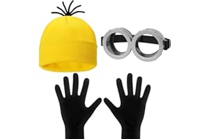 GOWPUG 3Pcs Halloween Costume Accessories Adult, Yellow/Purple Beanie Goggles Gloves Women Men Halloween Party Costume Accessories