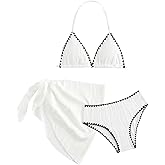 SHENHE Girl's 3 Piece Swimsuits with Cover Up Triangle Halter High Waisted Bikini Bathing Suits