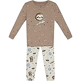 warmies Unisex Pajamas for Toddler Boys & Girls - 100% Cotton Fabric, Children Sleepwear - Sloth Animal Print Pattern Beige