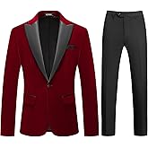 Mens Velvet Suits 2 Piece Slim Fit for Men Tuxedo Blazer Peaked Lapel One Button Wedding Dinner Jacket & Pants Suits