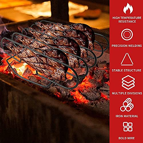 Rib Rack, Stainless Steel Roasting Stand, Holds 5 Ribs for Grilling Barbecuing, Multiple