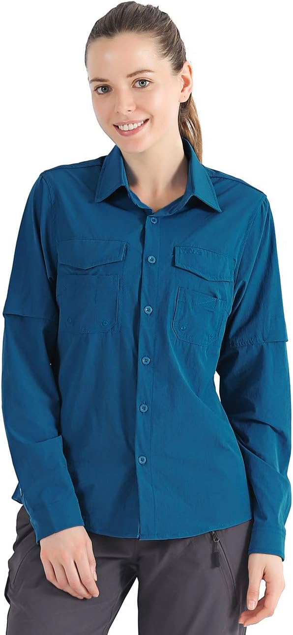 Nonwe Women's Camping Shirts Roll-Up Long Sleeve Quick Dry: Clothing